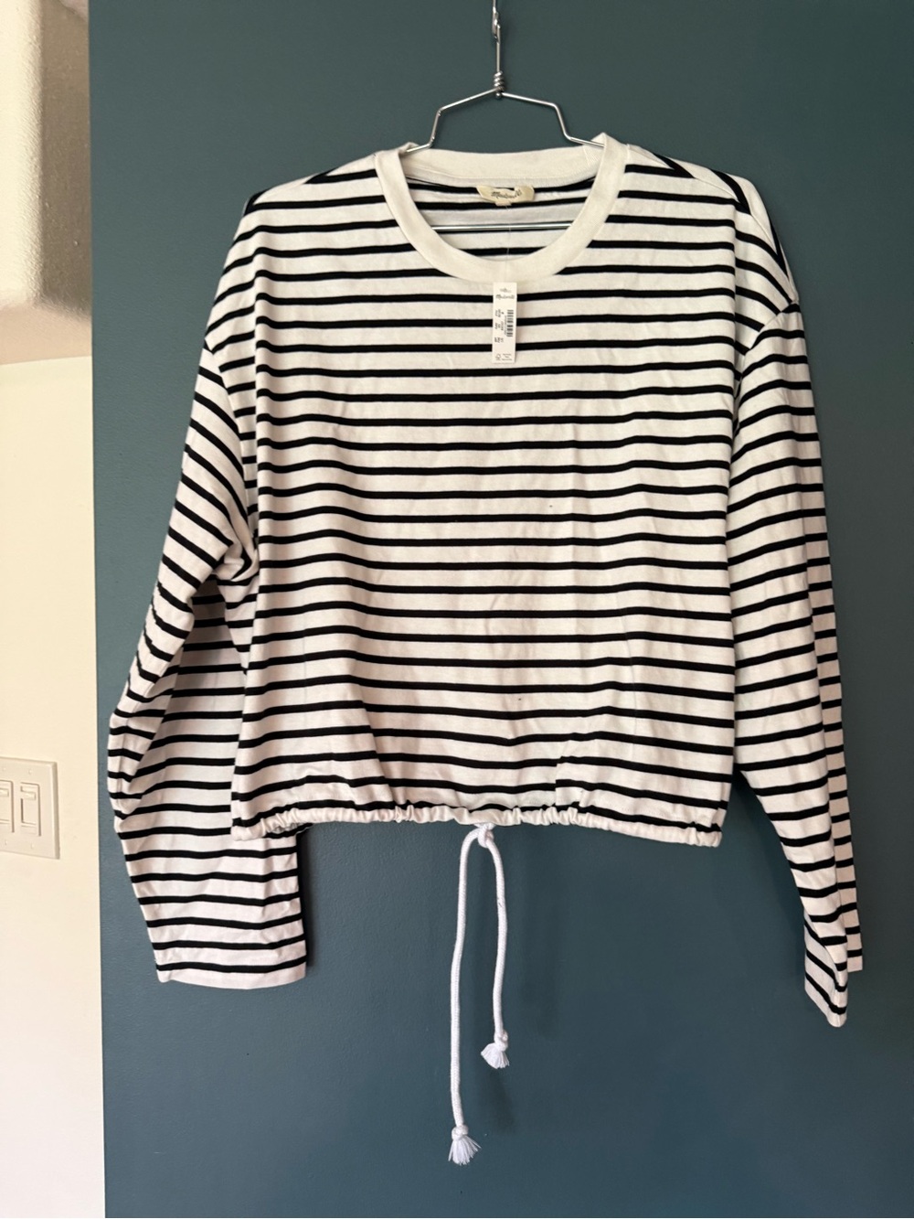 Madewell Black & White Striped Cropped Long-Sleeve Top